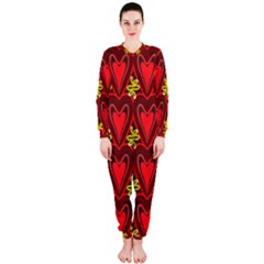 Digitally Created Seamless Love Heart Pattern Onepiece Jumpsuit (ladies)  by Nexatart