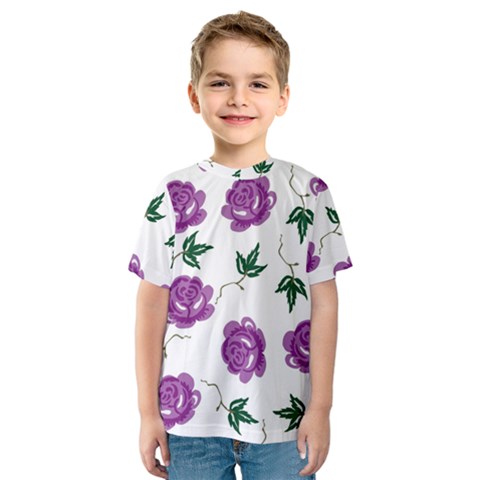 Purple Roses Pattern Wallpaper Background Seamless Design Illustration Kids  Sport Mesh Tee by Nexatart