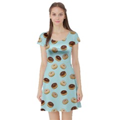 Donuts Pattern Short Sleeve Skater Dress by Valentinaart