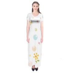 Flower Floral Star Balloon Bubble Short Sleeve Maxi Dress by Mariart