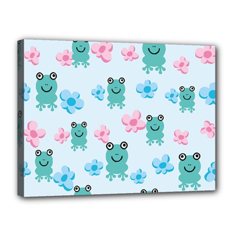 Frog Green Pink Flower Canvas 16  X 12  by Mariart