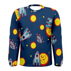 Rocket Ufo Moon Star Space Planet Blue Circle Men s Long Sleeve Tee by Mariart