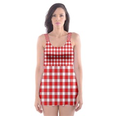Plaid Red White Line Skater Dress Swimsuit by Mariart