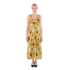 Tulip Sunflower Sakura Flower Floral Red White Leaf Green Sleeveless Maxi Dress by Mariart