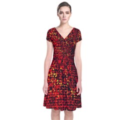 Red Particles Background Short Sleeve Front Wrap Dress by Nexatart