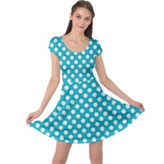 Sleeping Kitties Polka Dots Teal Cap Sleeve Dresses by emilyzragz