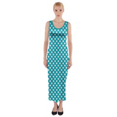 Sleeping Kitties Polka Dots Teal Fitted Maxi Dress by emilyzragz