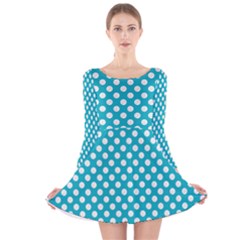 Sleeping Kitties Polka Dots Teal Long Sleeve Velvet Skater Dress by emilyzragz