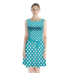 Sleeping Kitties Polka Dots Teal Sleeveless Chiffon Waist Tie Dress by emilyzragz