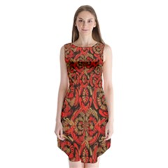 Red And Brown Pattern Sleeveless Chiffon Dress   by linceazul