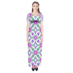 Multicolor Ornate Check Short Sleeve Maxi Dress by dflcprints