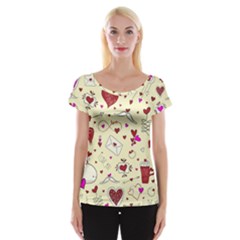 Valentinstag Love Hearts Pattern Red Yellow Women s Cap Sleeve Top by EDDArt