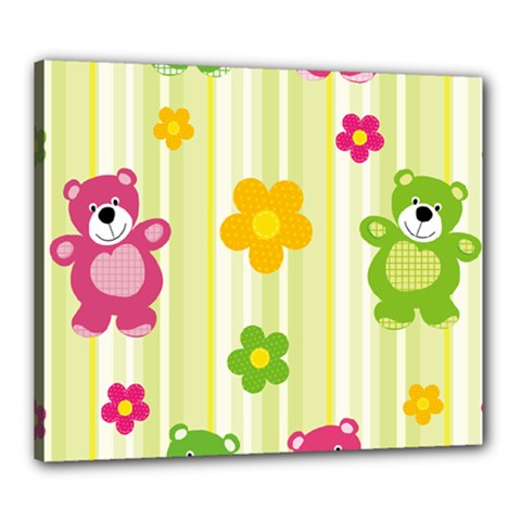 Animals Bear Flower Floral Line Red Green Pink Yellow Sunflower Star Canvas 24  X 20  by Mariart