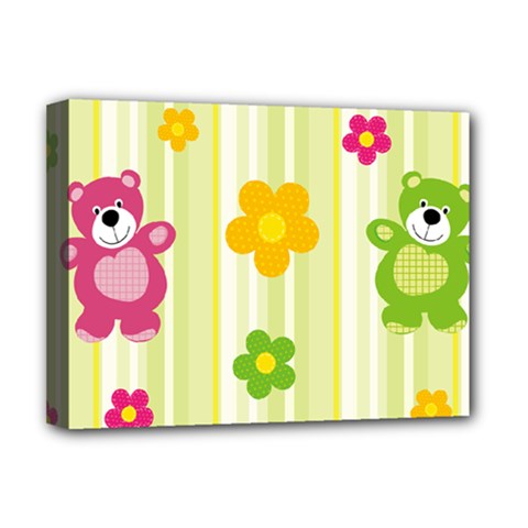 Animals Bear Flower Floral Line Red Green Pink Yellow Sunflower Star Deluxe Canvas 16  X 12   by Mariart