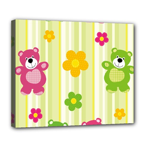 Animals Bear Flower Floral Line Red Green Pink Yellow Sunflower Star Deluxe Canvas 24  X 20   by Mariart