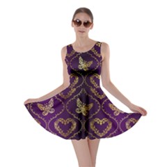 Flower Butterfly Gold Purple Heart Love Skater Dress by Mariart