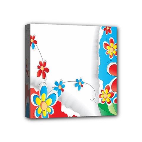 Flower Floral Papper Butterfly Star Sunflower Red Blue Green Leaf Mini Canvas 4  X 4  by Mariart