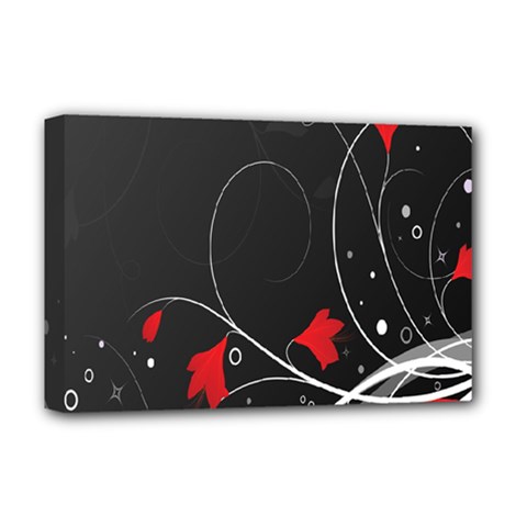 Star Red Flower Floral Black Leaf Polka Circle Deluxe Canvas 18  X 12   by Mariart