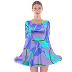 Purple Blue Shapes              Long Sleeve Skater Dress by LalyLauraFLM