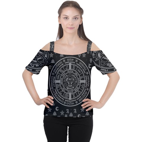 Witchcraft Symbols  Women s Cutout Shoulder Tee by Valentinaart