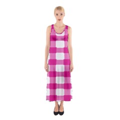 Hot Pink Brush Stroke Plaid Tech White Sleeveless Maxi Dress by Mariart