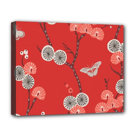 Dandelions Red Butterfly Flower Floral Deluxe Canvas 20  X 16   by Mariart