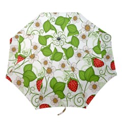 Strawberry Fruit Leaf Flower Floral Star Green Red White Folding Umbrellas by Mariart