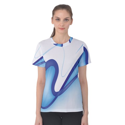 Glittering Abstract Lines Blue Wave Chefron Women s Cotton Tee by Mariart