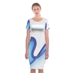 Glittering Abstract Lines Blue Wave Chefron Classic Short Sleeve Midi Dress by Mariart