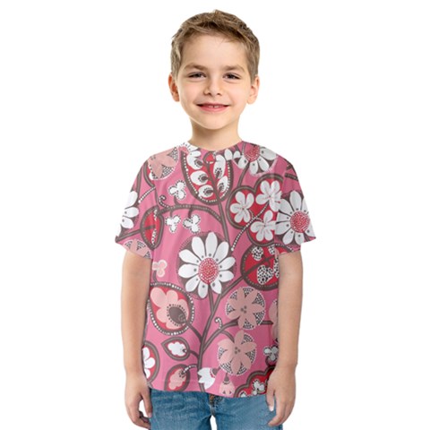 Pink Flower Pattern Kids  Sport Mesh Tee by Nexatart