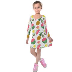 Fruits Pattern Kids  Long Sleeve Velvet Dress by Nexatart