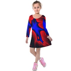 Space Red Blue Black Line Light Kids  Long Sleeve Velvet Dress by Mariart