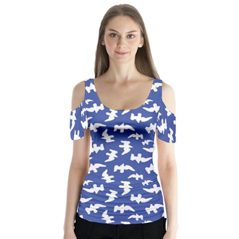 Birds Silhouette Pattern Butterfly Sleeve Cutout Tee  by dflcprintsclothing