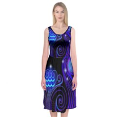 Sign Aquarius Zodiac Midi Sleeveless Dress by Mariart