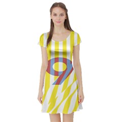 Number 9 Line Vertical Yellow Red Blue White Wae Chevron Short Sleeve Skater Dress by Mariart