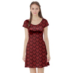 Red Snakeskin Snak Skin Animals Short Sleeve Skater Dress by Mariart