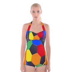 Team Soccer Coming Out Tease Ball Color Rainbow Sport Boyleg Halter Swimsuit  by Mariart