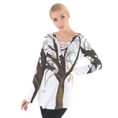 Tree Fantasy Magic Hearts Flowers Women s Tie Up Tee by Nexatart