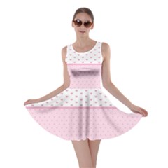 Love Polka Dot White Pink Line Skater Dress by Mariart