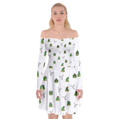 Cactus Pattern Off Shoulder Skater Dress by Valentinaart