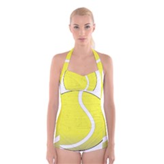 Tennis Ball Ball Sport Fitness Boyleg Halter Swimsuit  by Nexatart