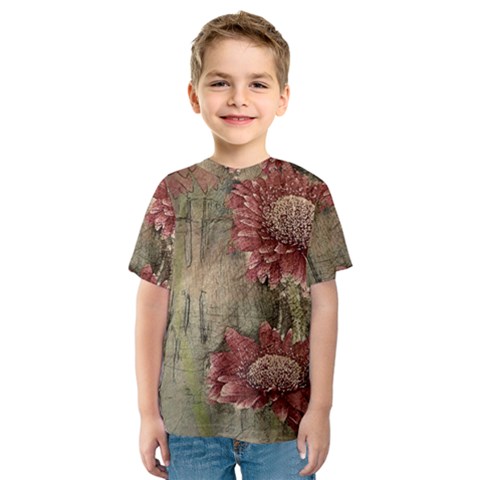 Flowers Plant Red Drawing Art Kids  Sport Mesh Tee by Nexatart