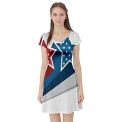 Star Red Blue White Line Space Short Sleeve Skater Dress by Mariart