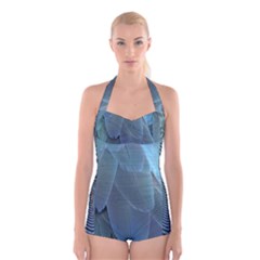 Feather Plumage Blue Parrot Boyleg Halter Swimsuit  by Nexatart