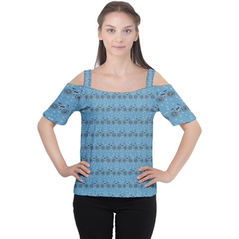 Bicycles Pattern Women s Cutout Shoulder Tee by linceazul