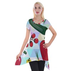 Vegetables Cucumber Tomato Short Sleeve Side Drop Tunic by Nexatart