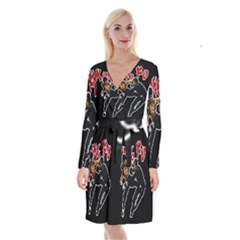 Kung Fu  Long Sleeve Velvet Front Wrap Dress by Valentinaart