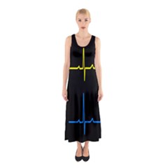 Heart Monitor Screens Pulse Trace Motion Black Blue Yellow Waves Sleeveless Maxi Dress by Mariart