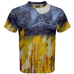 Blue And Gold Landscape With Moon Men s Cotton Tee by digitaldivadesigns