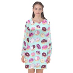 Donut Jelly Bread Sweet Long Sleeve Chiffon Shift Dress  by Mariart